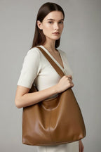 Maria | Women’s Classic Tote Bag with Faux Outer and Large Inner Pocket - Brown