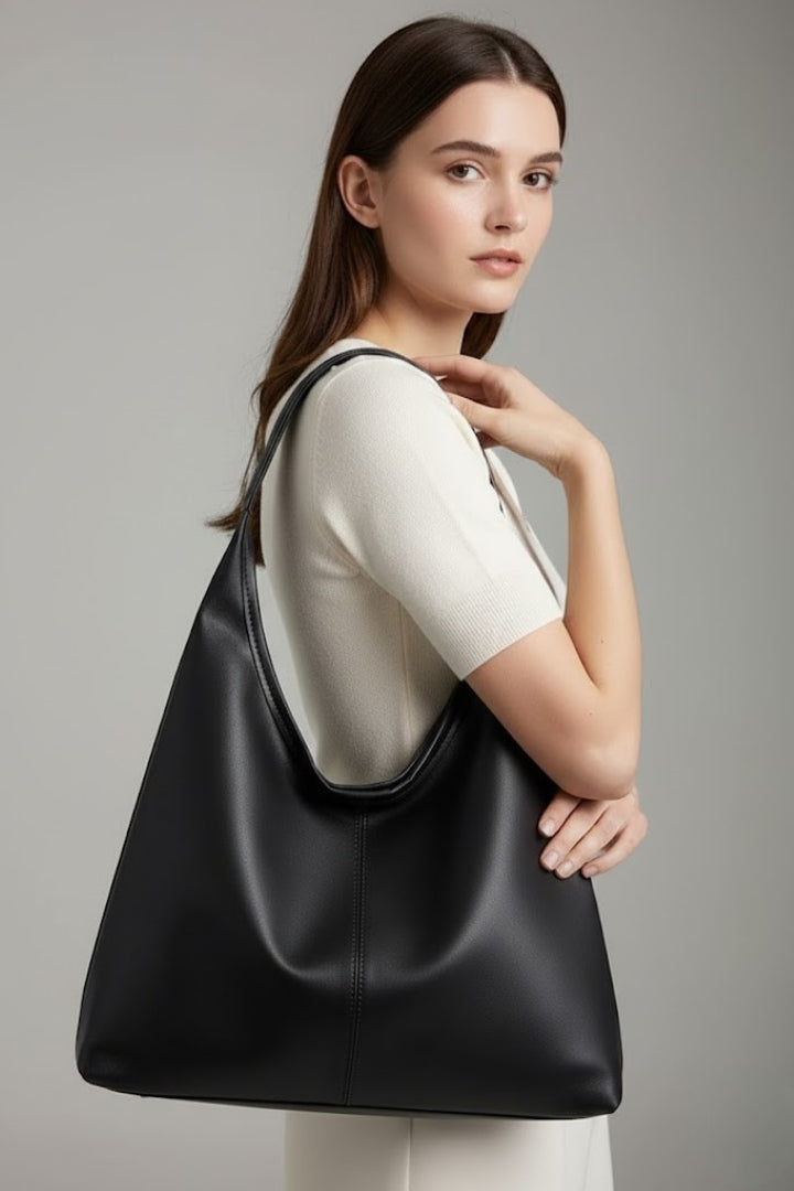 Maria | Women’s Classic Tote Bag with Faux Outer and Large Inner Pocket - Black