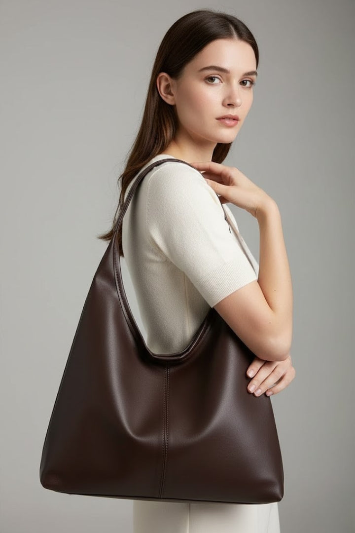 Maria | Women’s Classic Tote Bag with Faux Outer and Large Inner Pocket - Coffee
