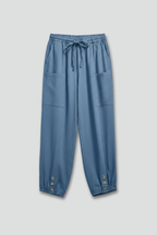 Women's Trousers with Drawstring Waist and Button Hem - 2