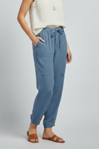 Women's Trousers with Drawstring Waist and Button Hem - 4