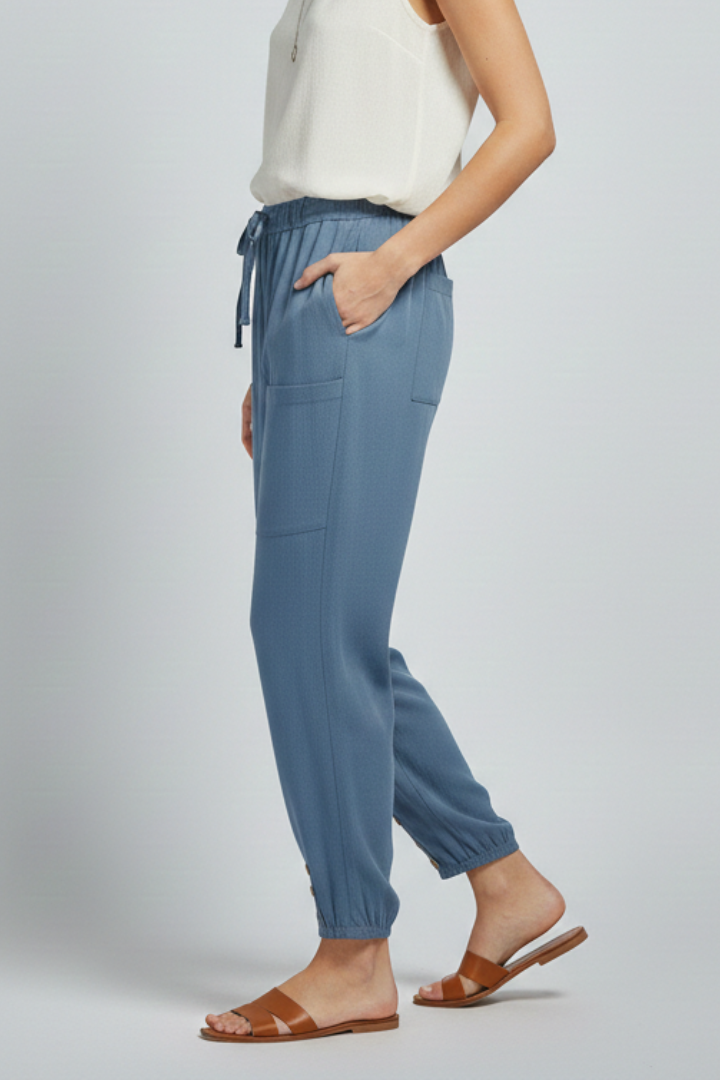 Women's Trousers with Drawstring Waist and Button Hem - 3