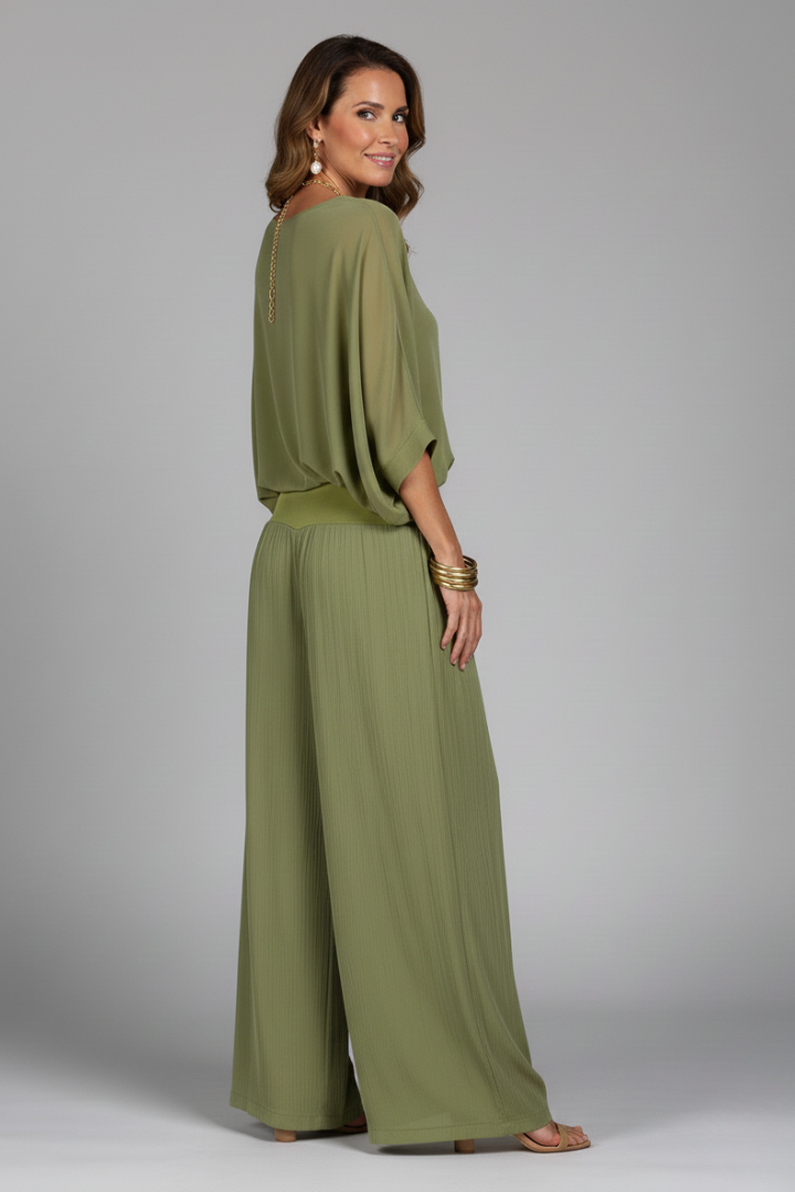 Women's Two-Piece Wide-Leg Set with Draped Top - 3