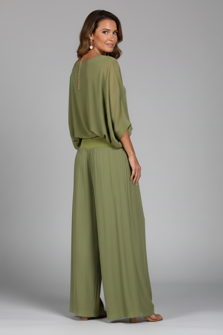 Women's Two-Piece Wide-Leg Set with Draped Top - 5