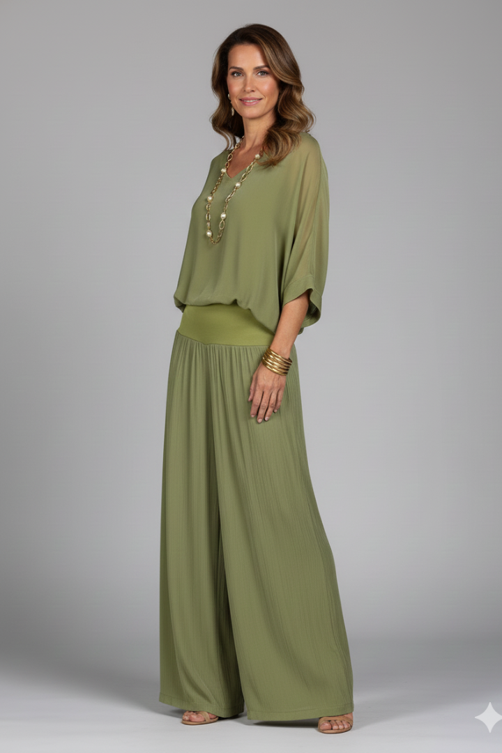 Women's Two-Piece Wide-Leg Set with Draped Top - 4
