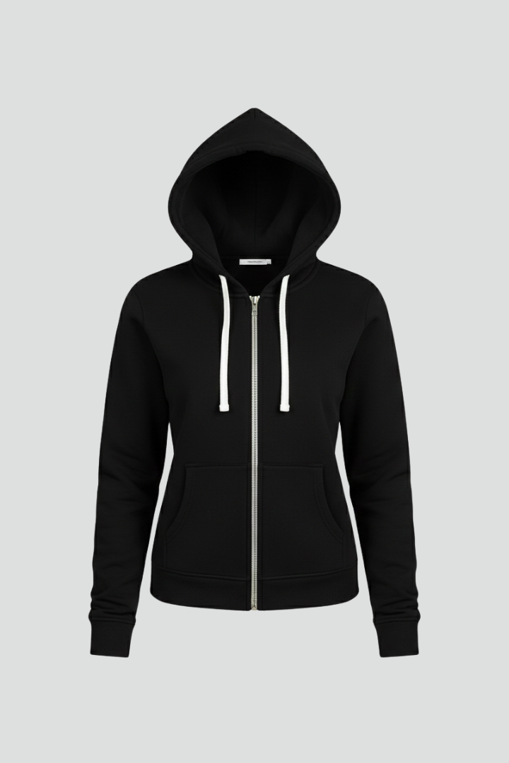 Women's Zip Hoodie with Drawstring Hood and Front Pockets - 2