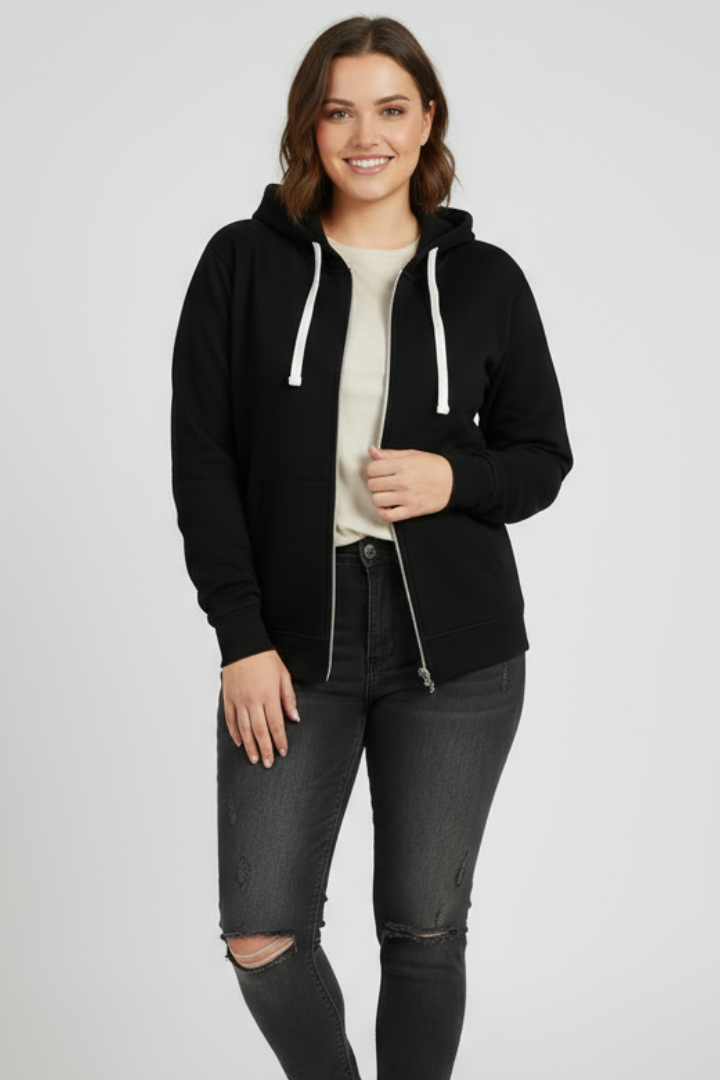 Women's Zip Hoodie with Drawstring Hood and Front Pockets - 3
