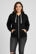 Women's Zip Hoodie with Drawstring Hood and Front Pockets - Black