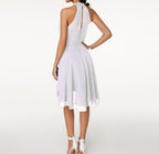 Women's Halter Dress Sleeveless with Ruffle Hem and Flared Skirt - 15