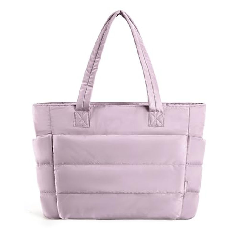 Women's Quilted Tote Bag with Padded Shoulder Straps - Light Purple
