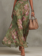 Women's Halterneck Maxi Dress with Floral Print and A-Line Skirt - 5