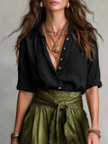 Women's Two-Piece Midi Dress with Collar and Tie-Waist Skirt - Black