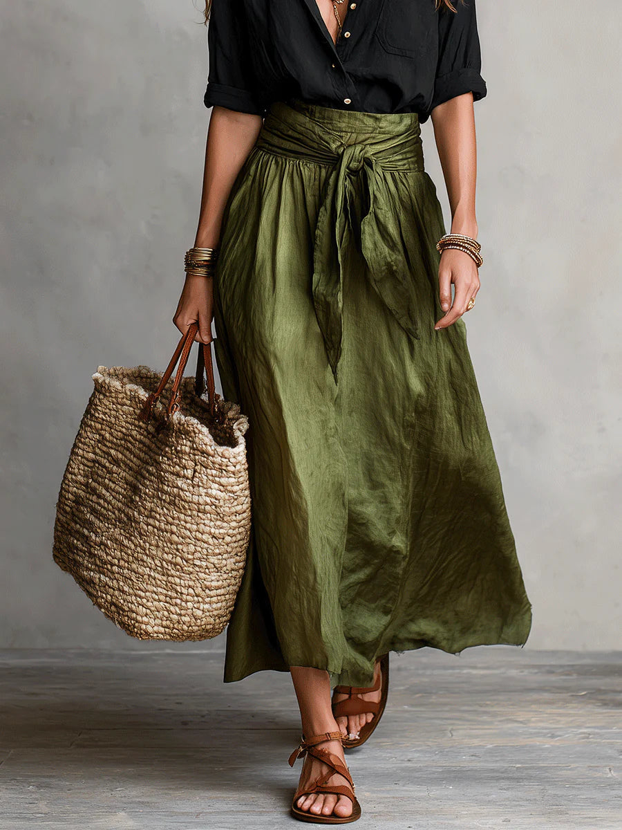 Women's Two-Piece Midi Dress with Collar and Tie-Waist Skirt - 6