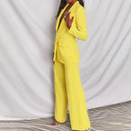 Women's Tailored Blazer and Trouser Set with Notched Lapel - Yellow