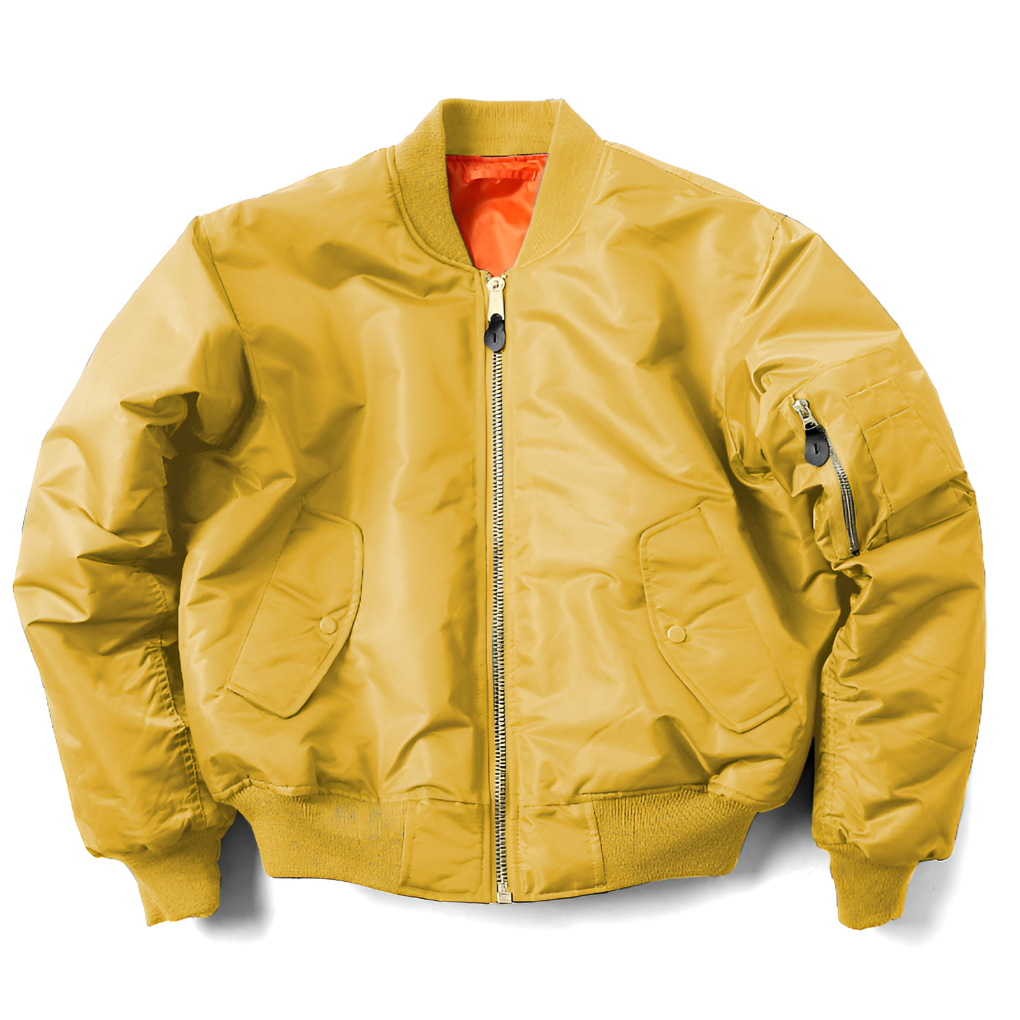 Unisex Bomber Jacket with Ribbed Trims and Zip Front - Yellow