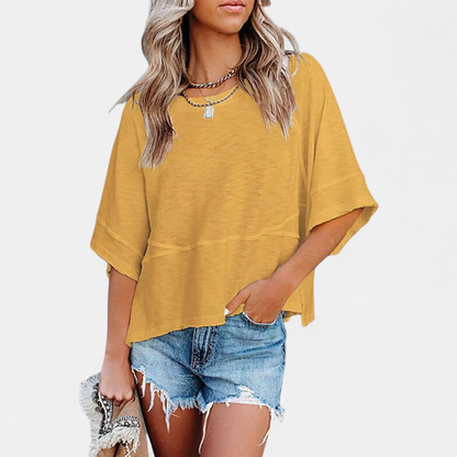 Women's Casual Batwing Sleeve Blouse - Yellow