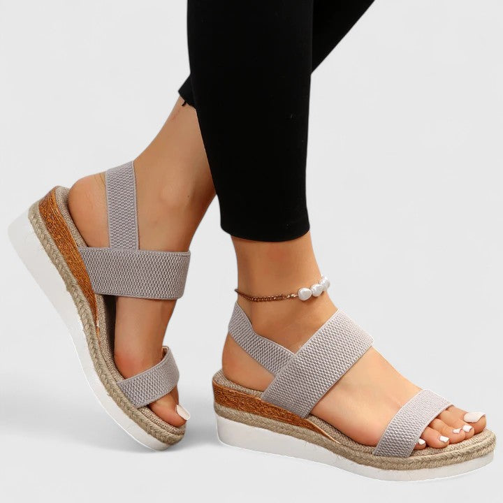 Women's Wedge Sandals with Elastic Straps and Espadrille Sole - 10