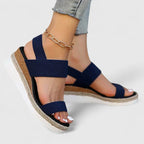 Women's Wedge Sandals with Elastic Straps and Espadrille Sole - 11