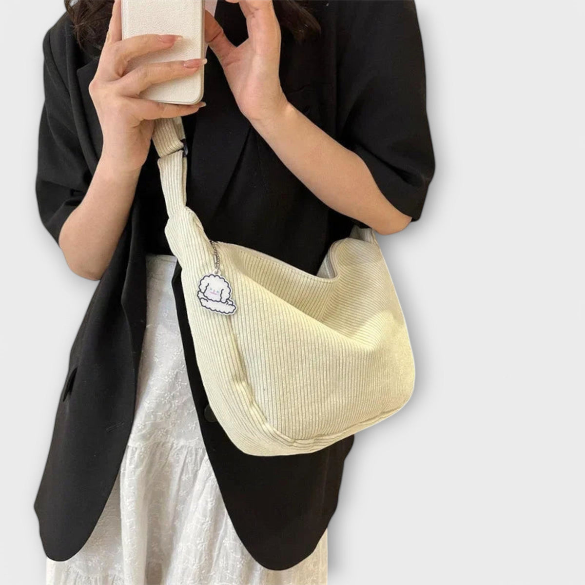 Women's Shoulder Bag with Ribbed Texture and Curved Silhouette