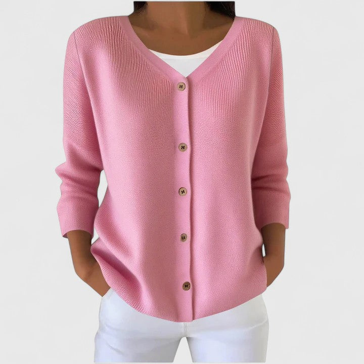 Women's Cardigan Button-Down with Long Sleeves and Relaxed Fit - Light Pink