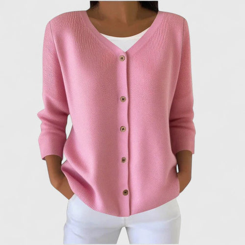 Women's Cardigan Button-Down with Long Sleeves and Relaxed Fit - Light Pink