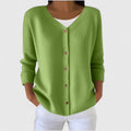 Women's Cardigan Button-Down with Long Sleeves and Relaxed Fit - Green
