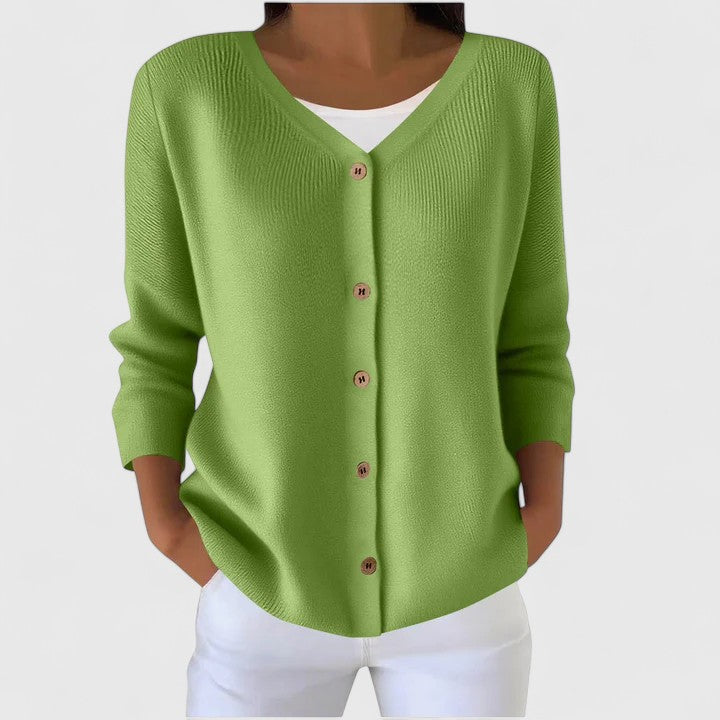 Women's Cardigan Button-Down with Long Sleeves and Relaxed Fit - Green