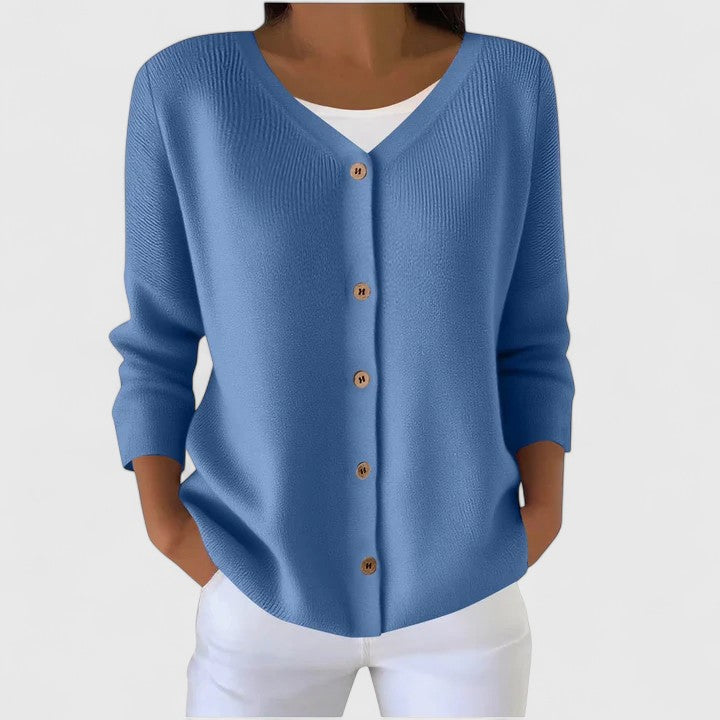 Women's Cardigan Button-Down with Long Sleeves and Relaxed Fit - Blue