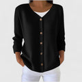 Women's Cardigan Button-Down with Long Sleeves and Relaxed Fit - Black