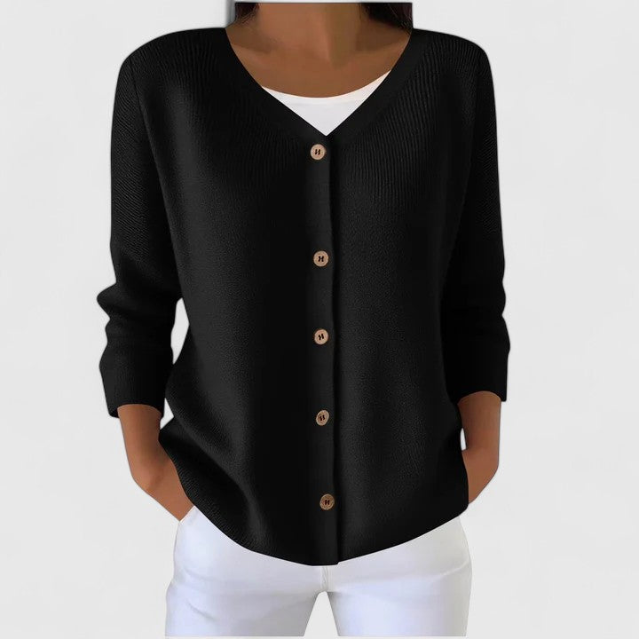 Women's Cardigan Button-Down with Long Sleeves and Relaxed Fit - Black
