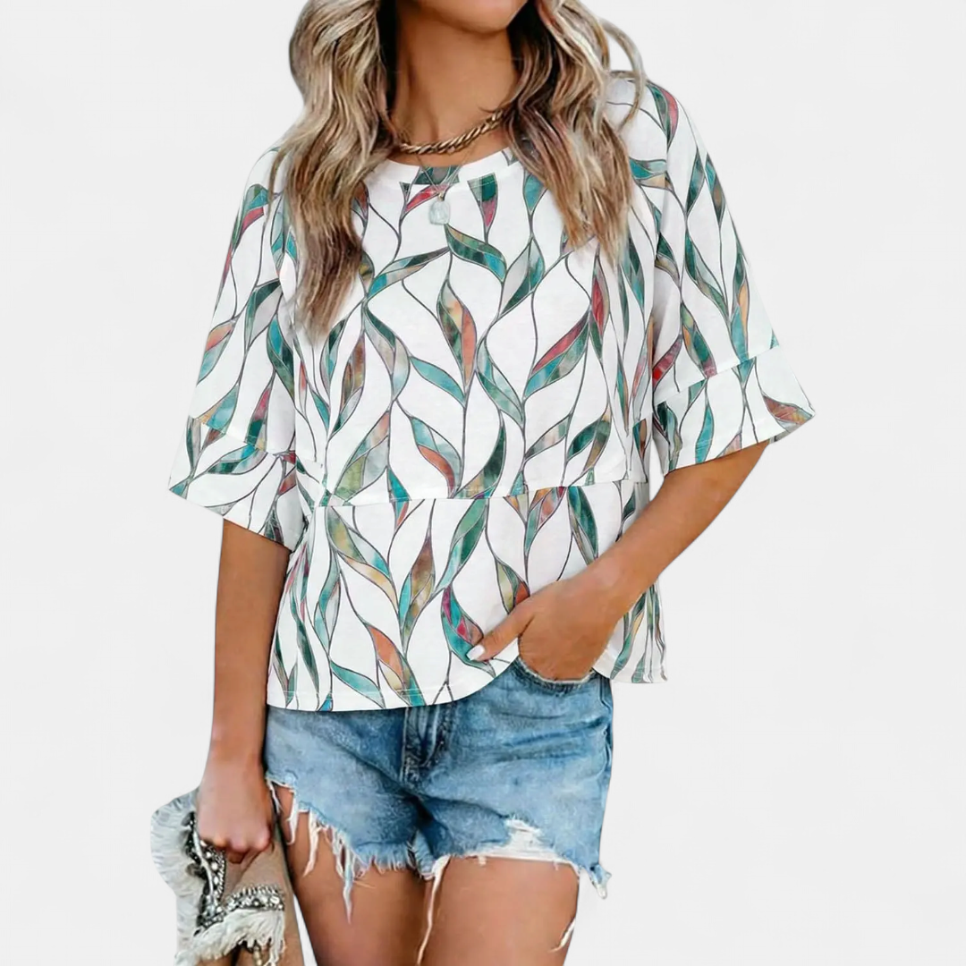 Women's Casual Batwing Sleeve Blouse - Z Green Print