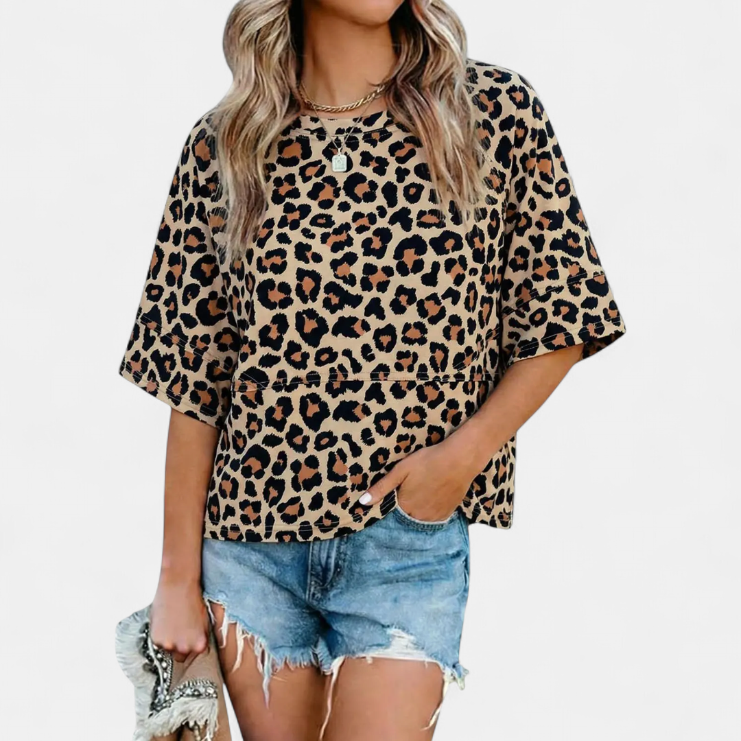 Women's Casual Batwing Sleeve Blouse - Z Leopard Print