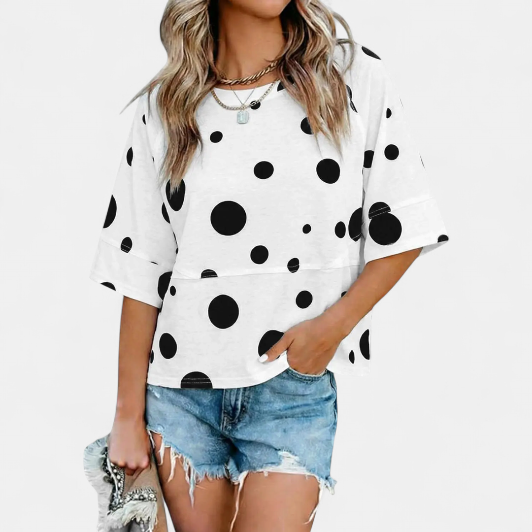 Women's Casual Batwing Sleeve Blouse - Z Polka Dot