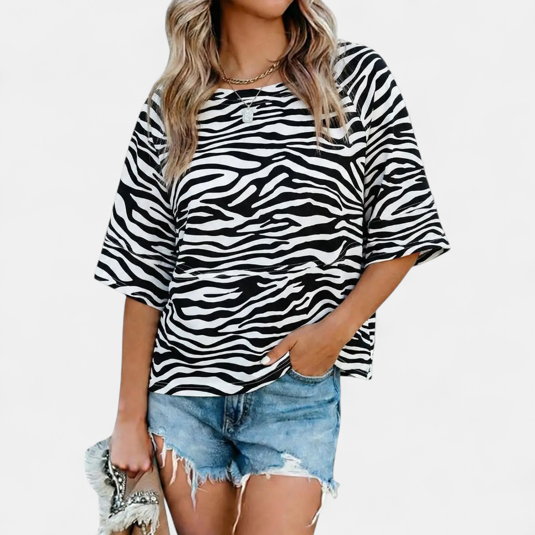 Women's Casual Batwing Sleeve Blouse - Z Zebra Print