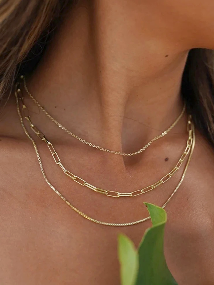 Women's Triple Layer Chain Necklace with Graduated Lengths - 2
