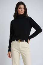 Women's Turtleneck Jumper with Roll Neck and Tailored Fit - Black