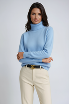 Women's Turtleneck Jumper with Roll Neck and Tailored Fit - Blue