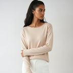 Women's Jumper Long Sleeve with Round Neck and Relaxed Fit - Beige