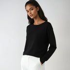 Women's Jumper Long Sleeve with Round Neck and Relaxed Fit - Black