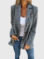 Women's Blazer Checked Notch Lapel with Pockets - 4