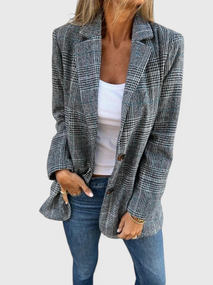 Women's Blazer Checked Notch Lapel with Pockets - 4