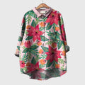Women's Blouse Long Sleeve with Floral Print and Collar - Pink