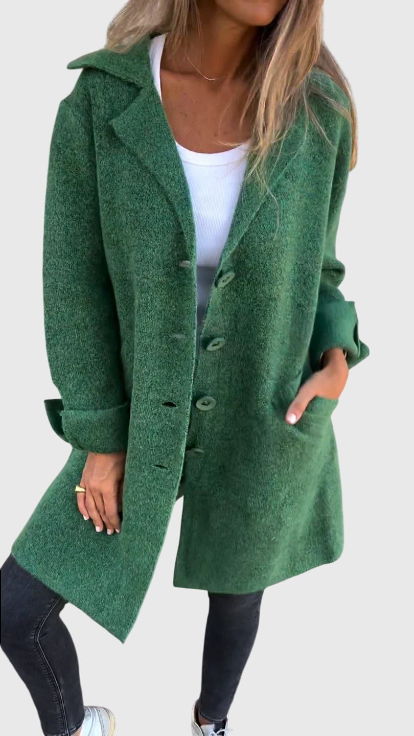 Women's Longline Blazer with Button Fastening and Notch Lapel - Green