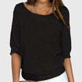 Women's Jumper Boat Neck with Three-Quarter Sleeves - Black