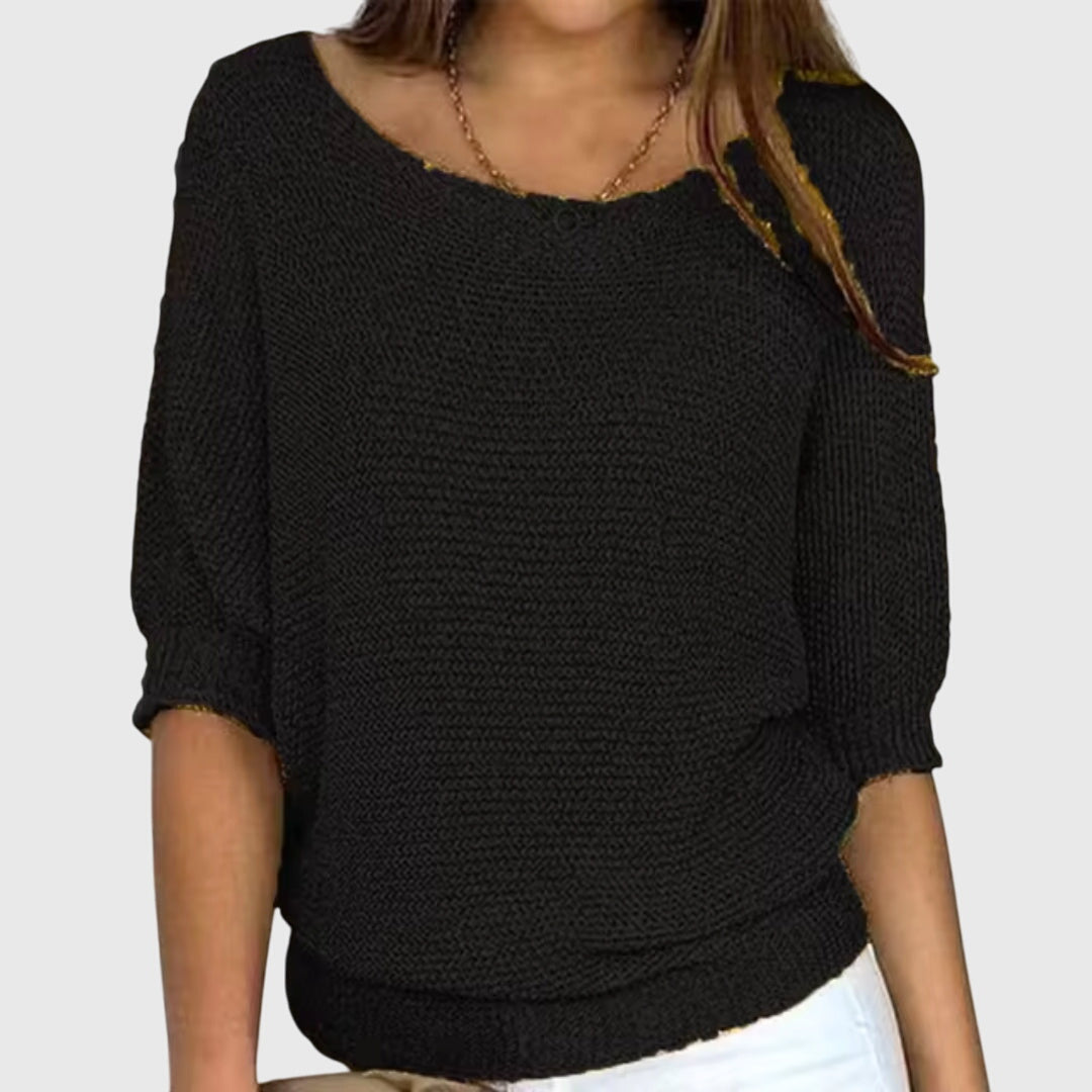Women's Jumper Boat Neck with Three-Quarter Sleeves - Black