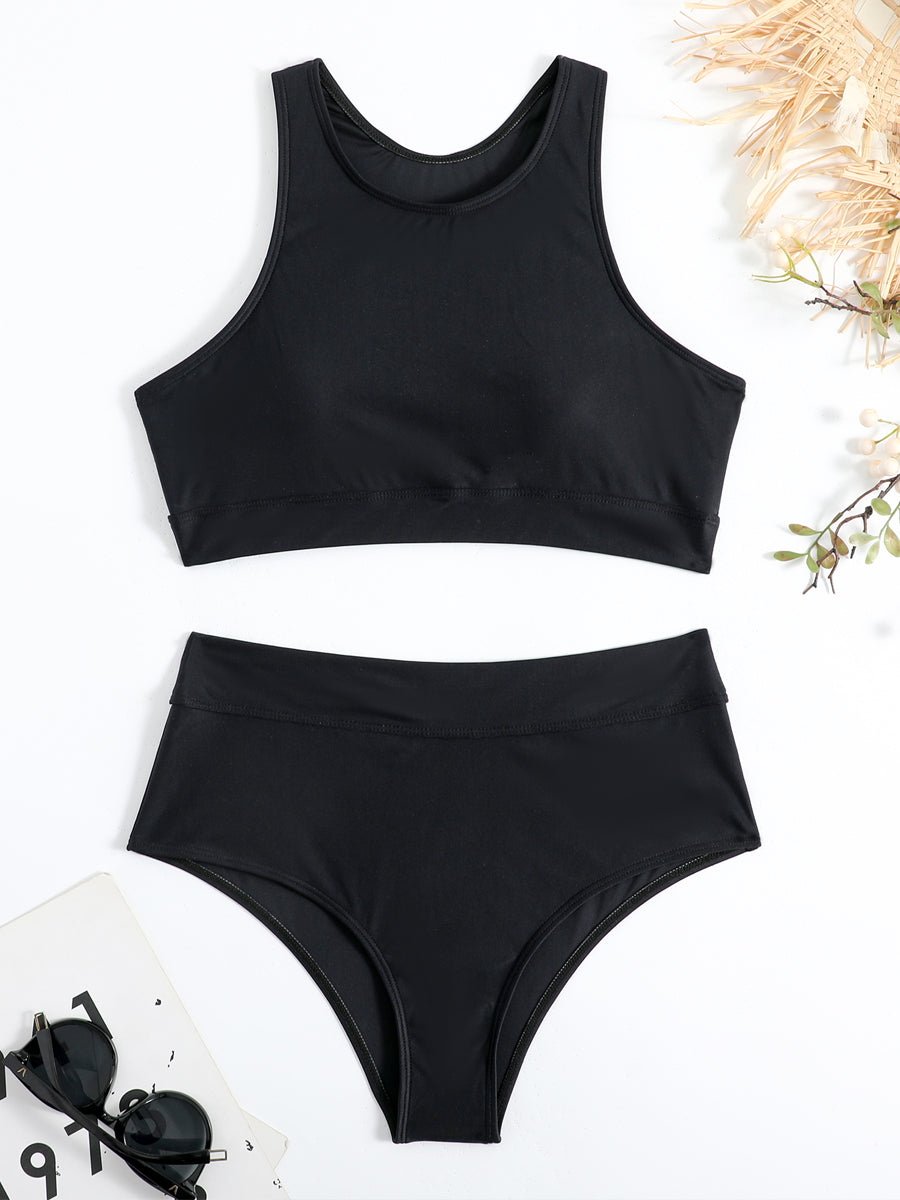 High Neck Bikini Set with High Waist Bottoms - 11
