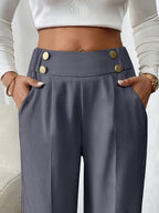 Women's High-Waist Wide-Leg Trousers with Elastic Waist - 10