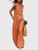 Women's Tailored Waistcoat and Wide-Leg Trousers Set - 5