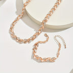 Women's Diamante Necklace and Bracelet Set with Leaf Link Design - 5