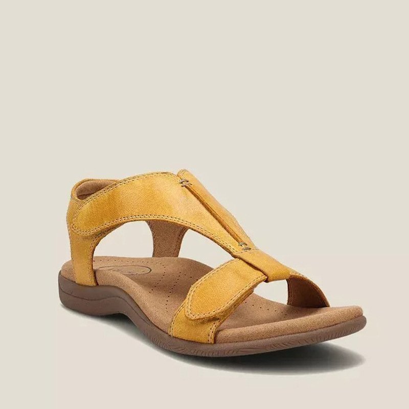 Women's Sandals with Adjustable T-Strap and Cushioned Footbed - Yellow